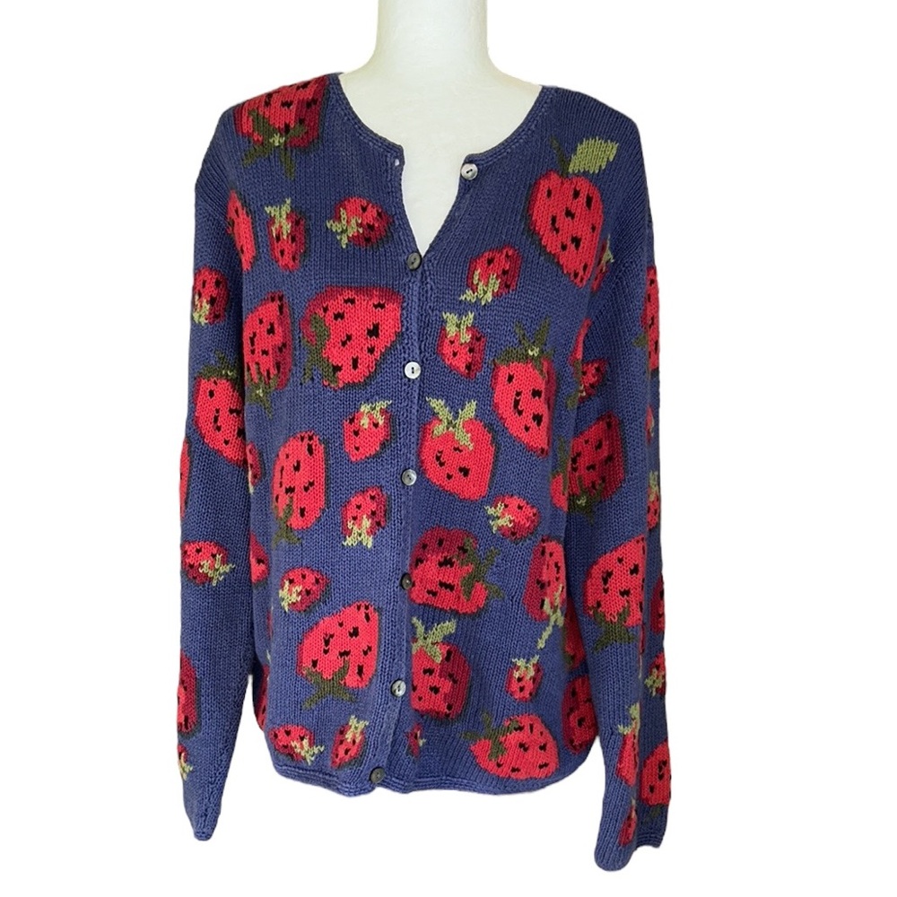 Talbots Strawberries Purple Cardigan Sweater